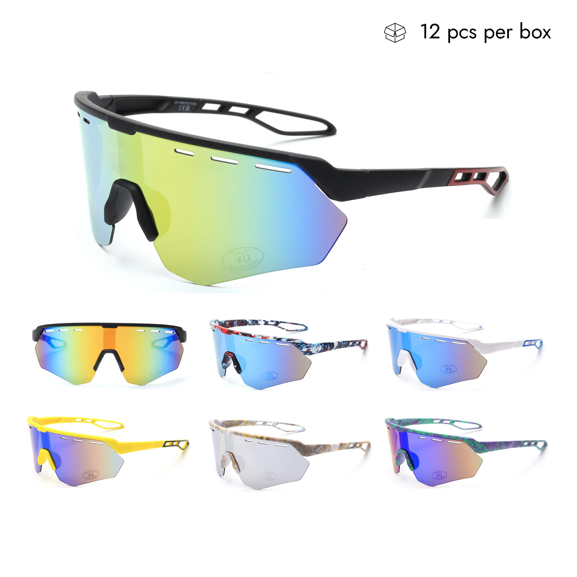 V130137-QX Unisex Plastic Sunglasses for Cycling in Bulk 1 Dozen (12pcs)