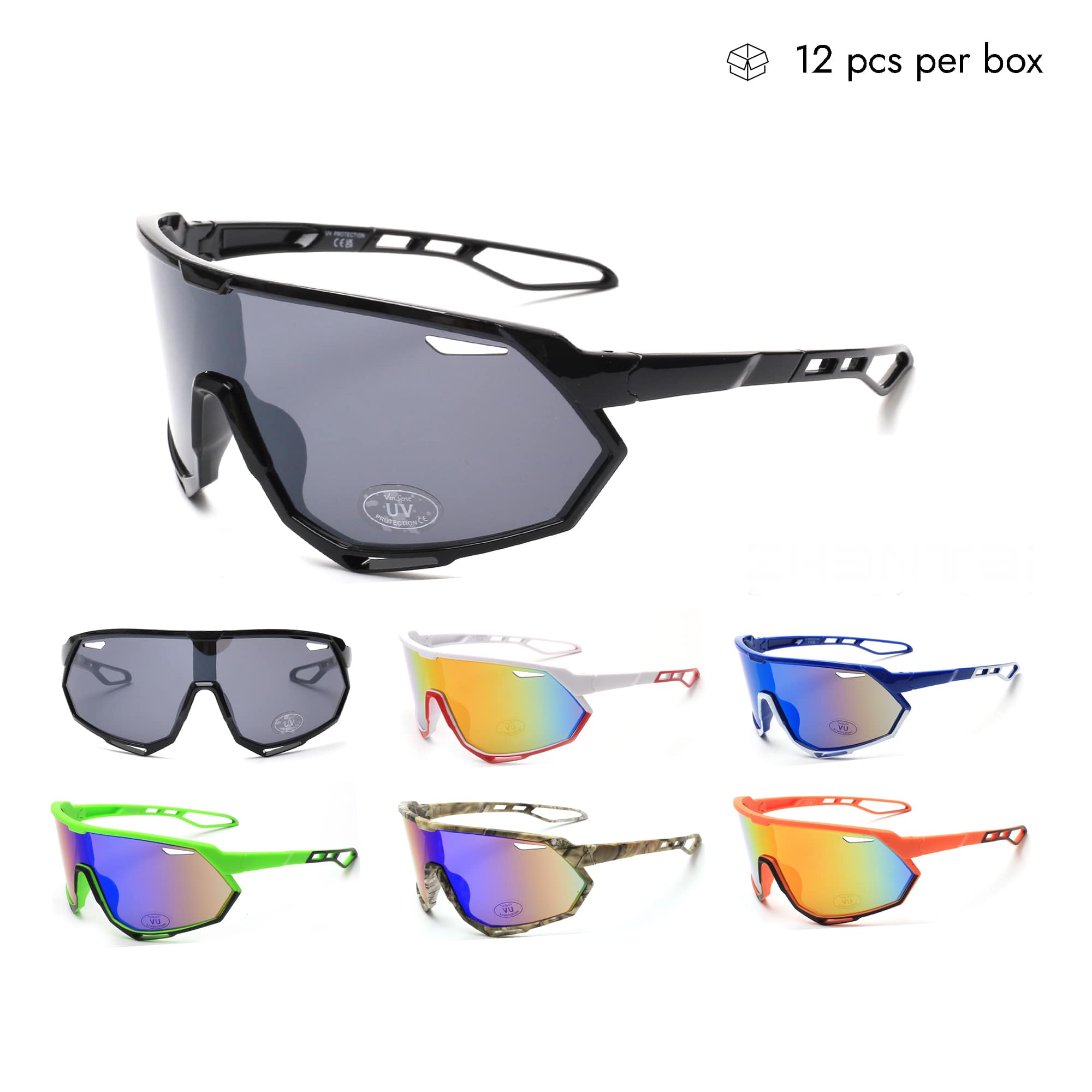 V130138-QX Plastic Wholesale Wrap Around Sunglasses Near Me 1 Dozen (12pcs)