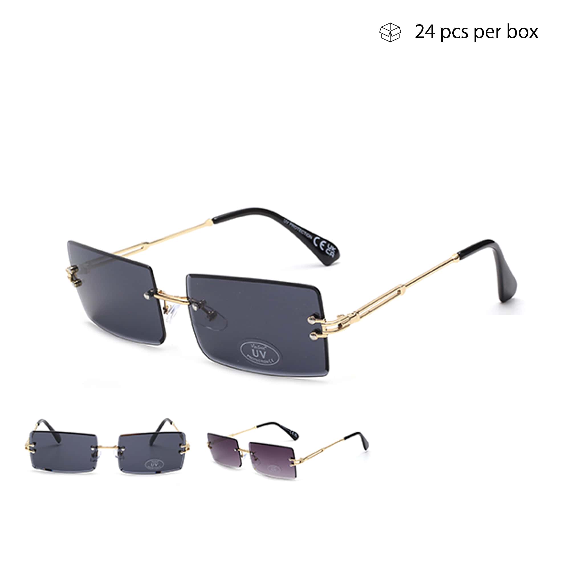 V150001-P Unisex Metal Rimless Sunglasses Wholesale 2 Dozen (24pcs)