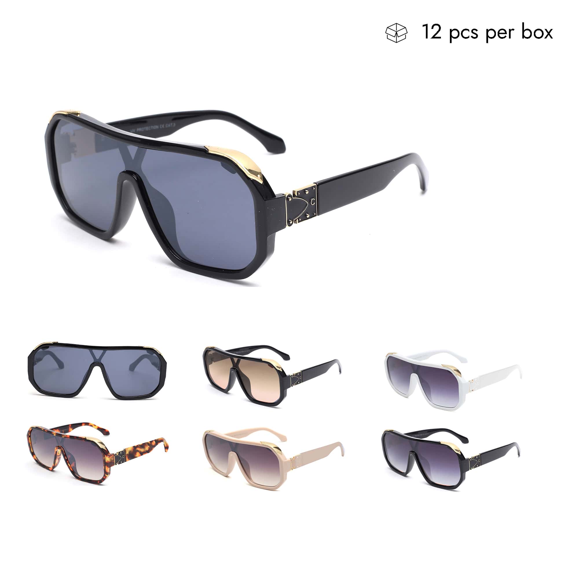 V150013-Z Wholesale Plastic One Piece Outdoor Sunglasses1 Dozen (12pcs)