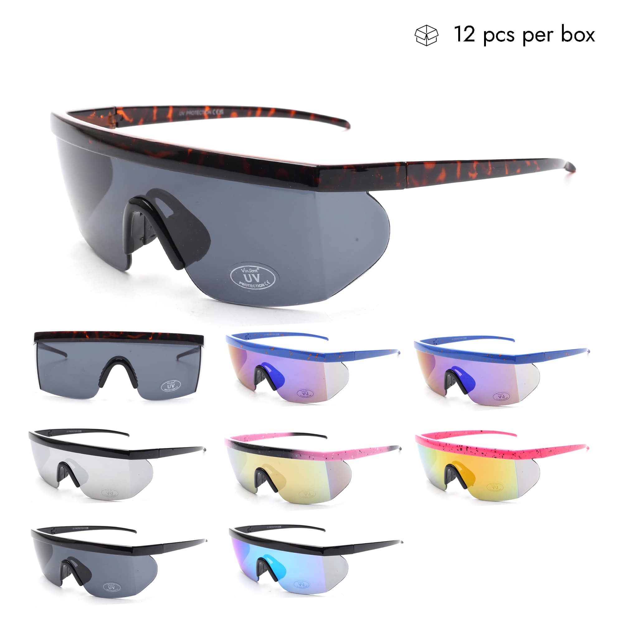 V160096 Unisex Plastic Cycling Sunglasses Sale in Bulk 1 Dozen (12pcs)