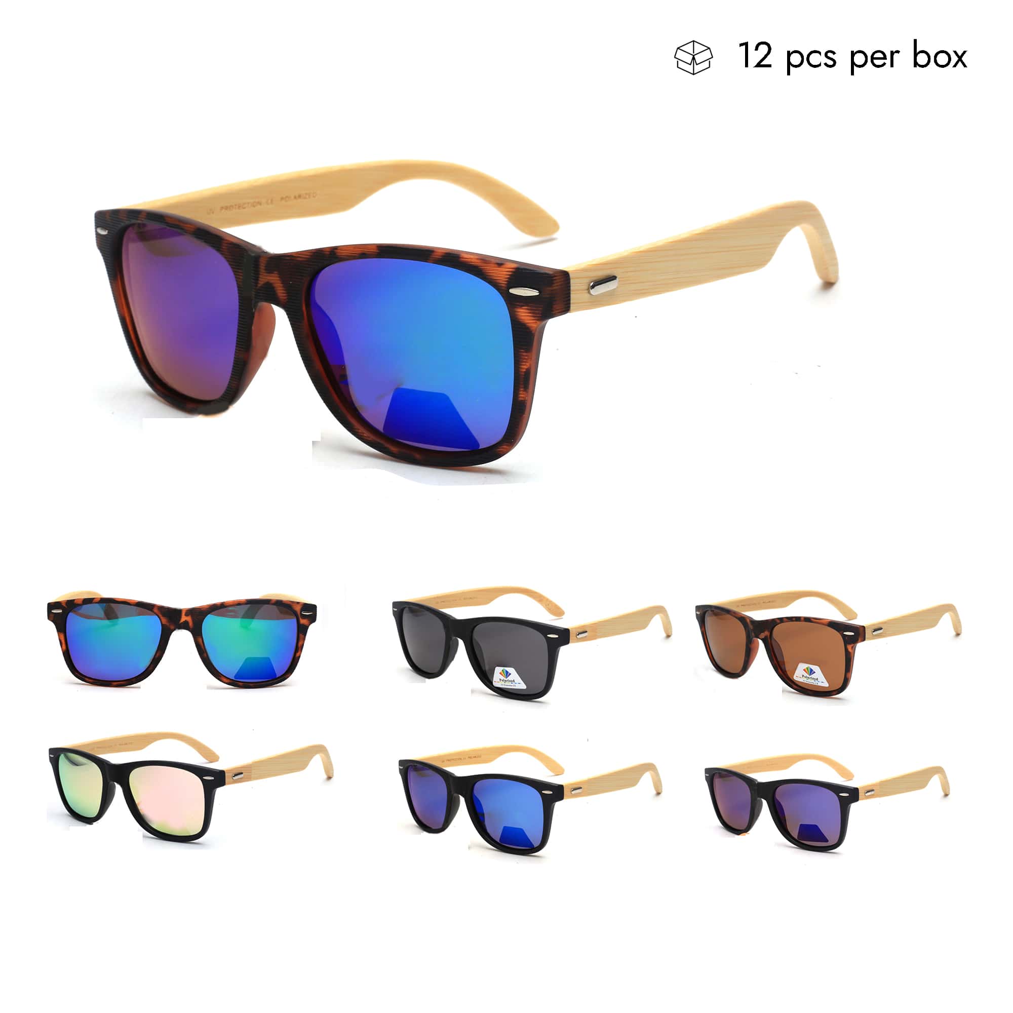 VZB003 Unisex Plastic Rectangle Sunglasses Polarized in Bulk 1 Dozen (12pcs)