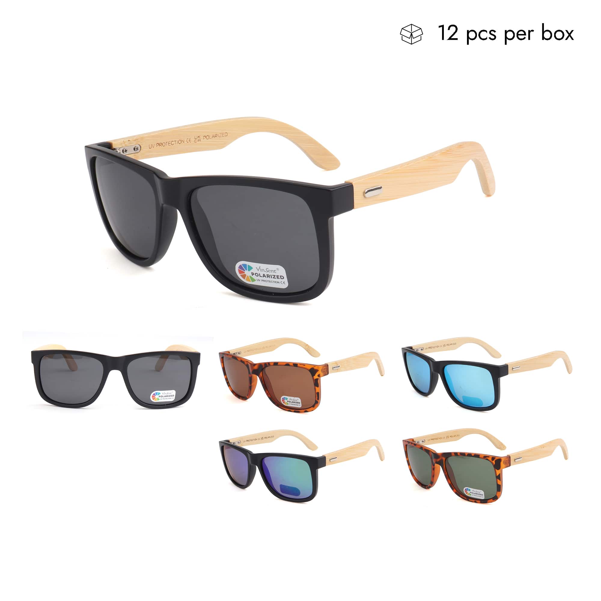 VZB004 Plastic Rectangle Sunglasses for Men in Bulk 1 Dozen (12pcs)