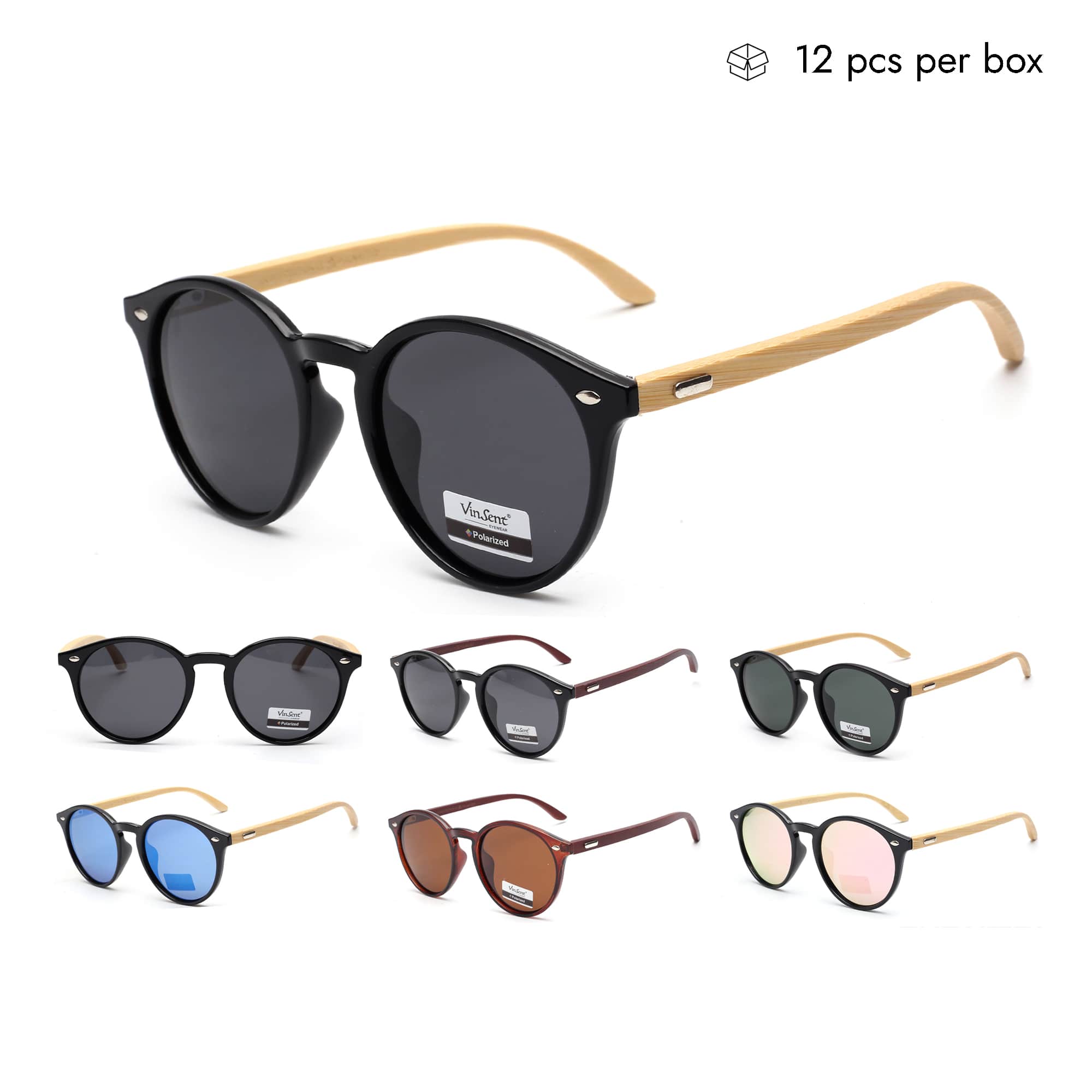 VZB021 Plastic Round Polarized Sunglasses in Bulk 1 Dozen (12pcs)
