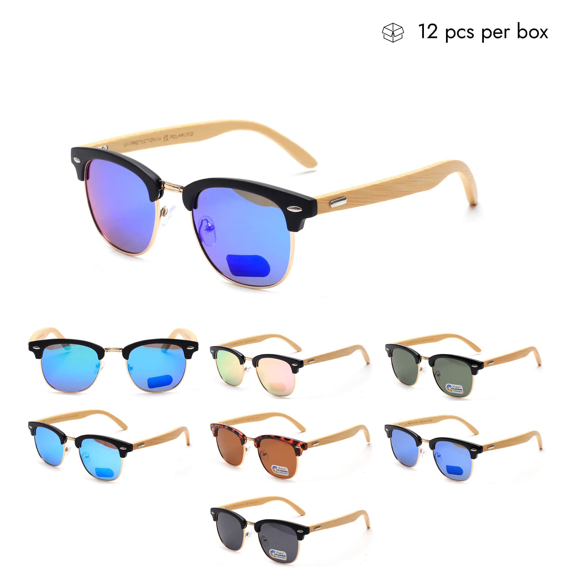 VZB022 Round Browline Sunglasses for Men in Bulk 1 Dozen (12pcs)