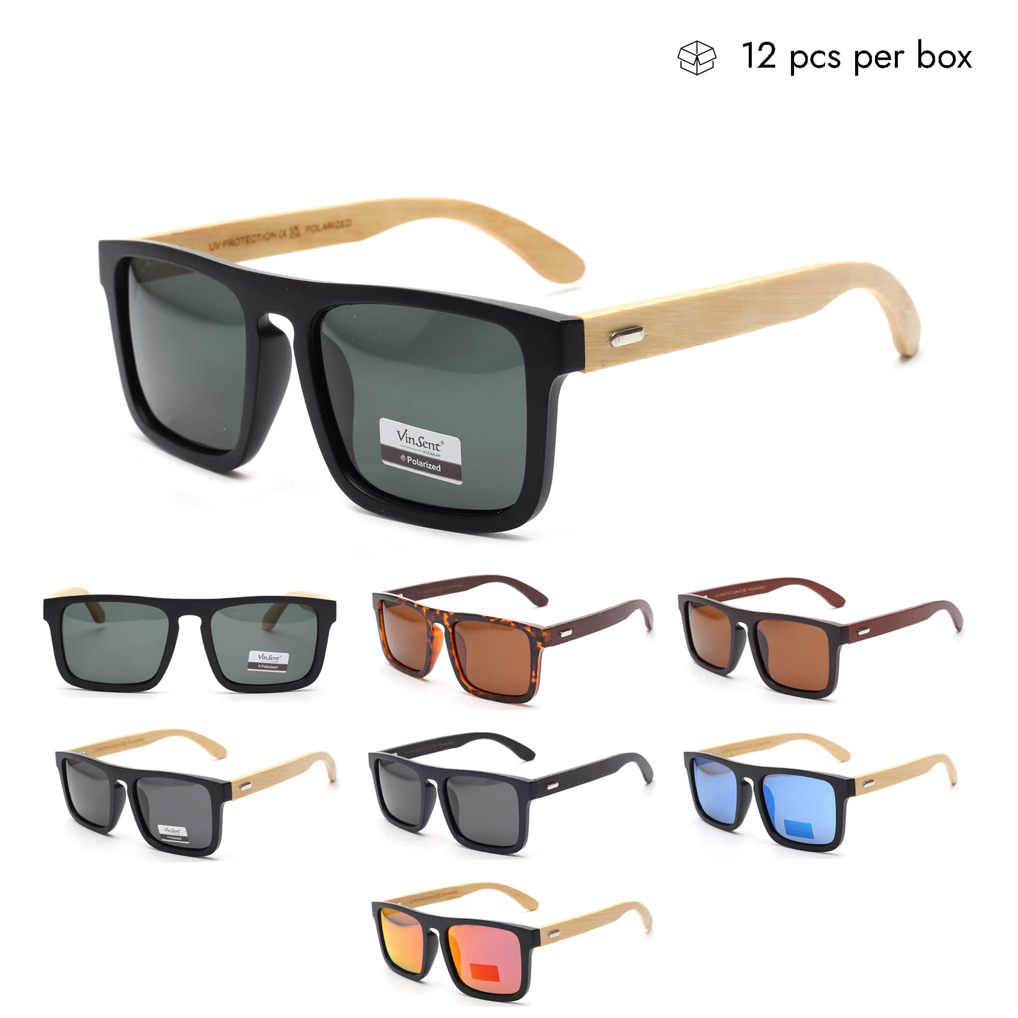 VZB026 Classic Square Polarzied Sunglasses in Bulk 1 Dozen (12pcs)
