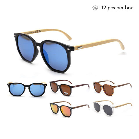 VZB043 Gafas de sol polarizadas cuadradas de bambú para mujeres y hombres al por mayor 1 docena (12 piezas)