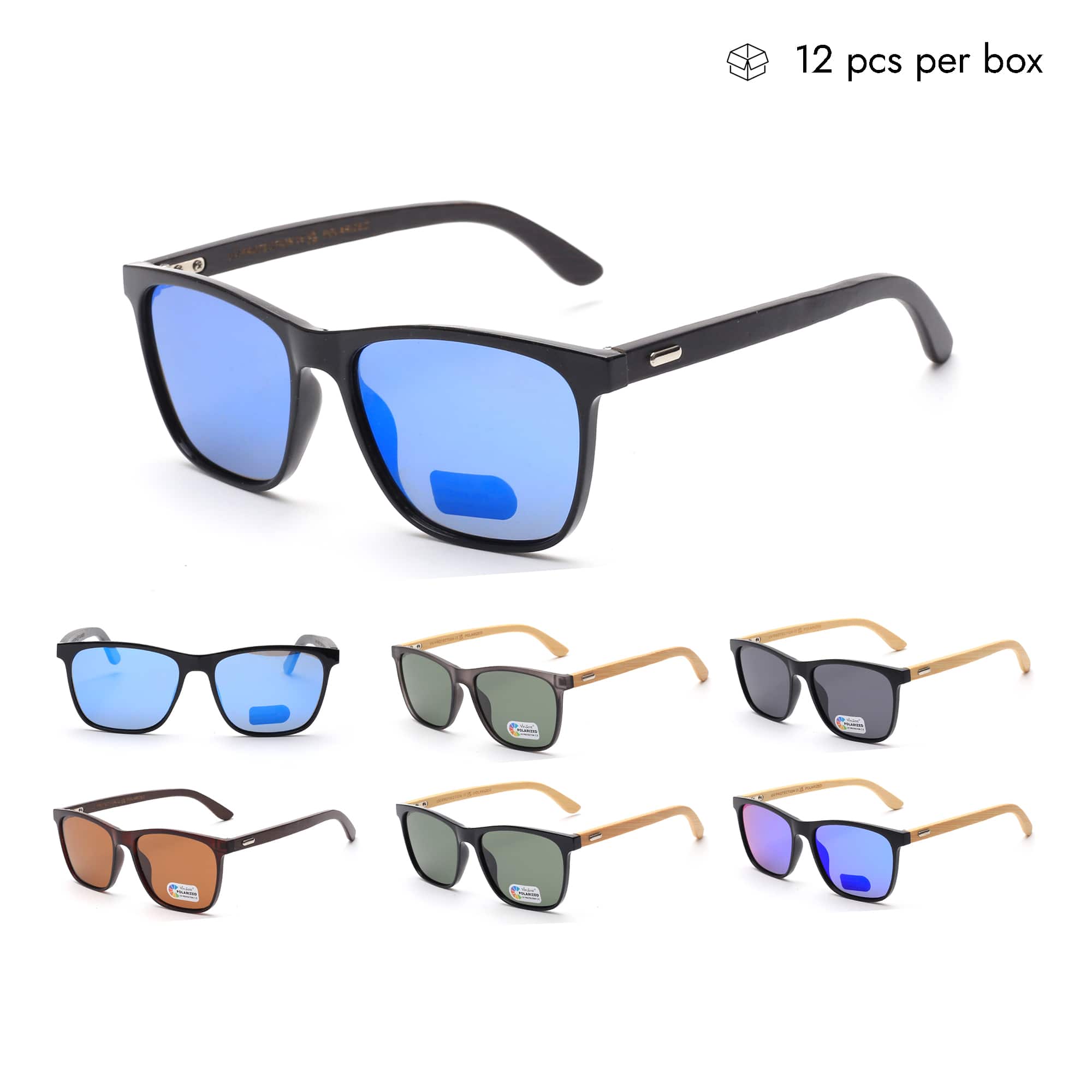 VZB045 Wholesale Square Classic Polarized Sunglasses 1 Dozen (12pcs)